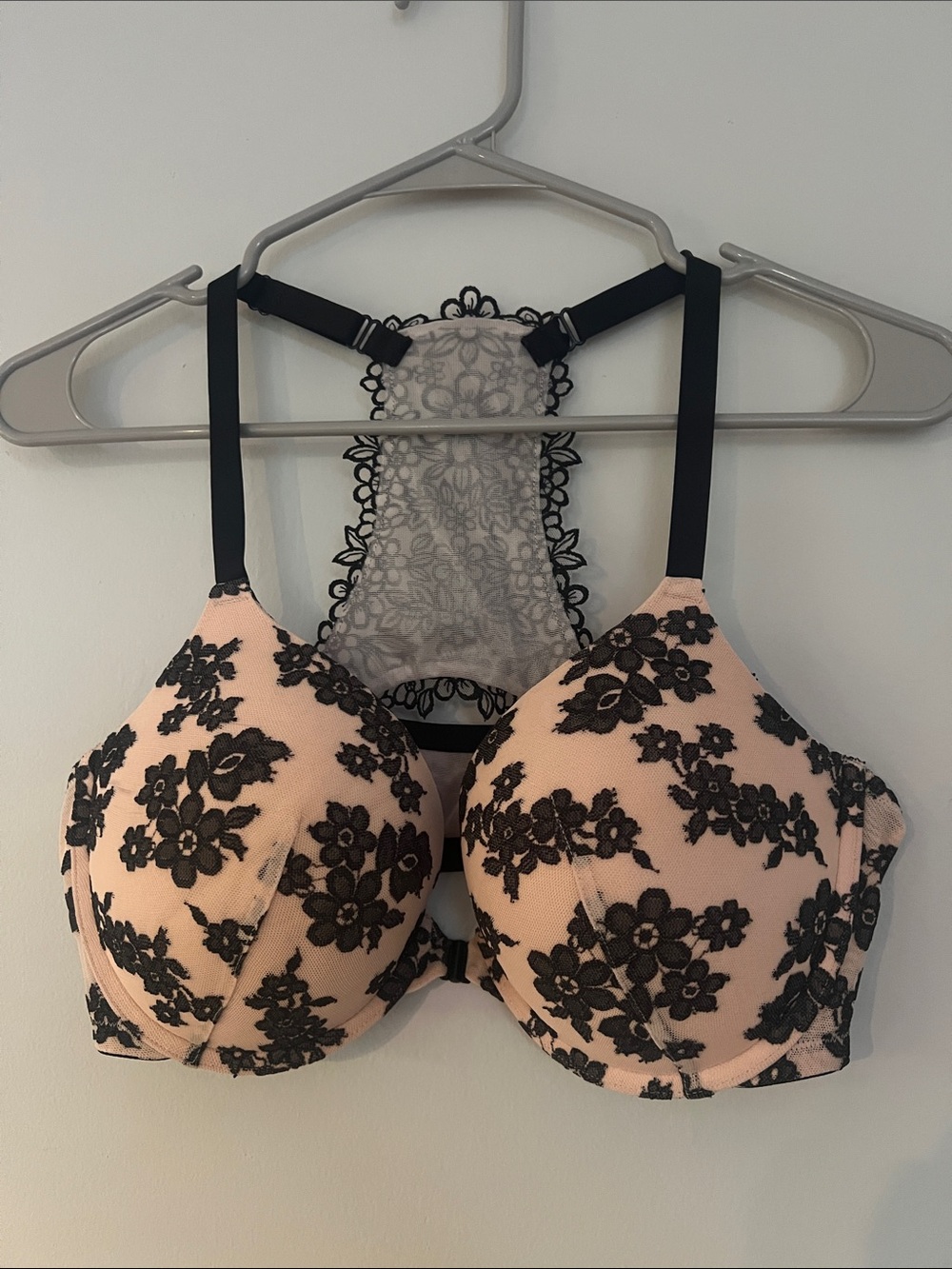 Victoria's Secret Pink and Black Lace Racerback Push-Up Bra